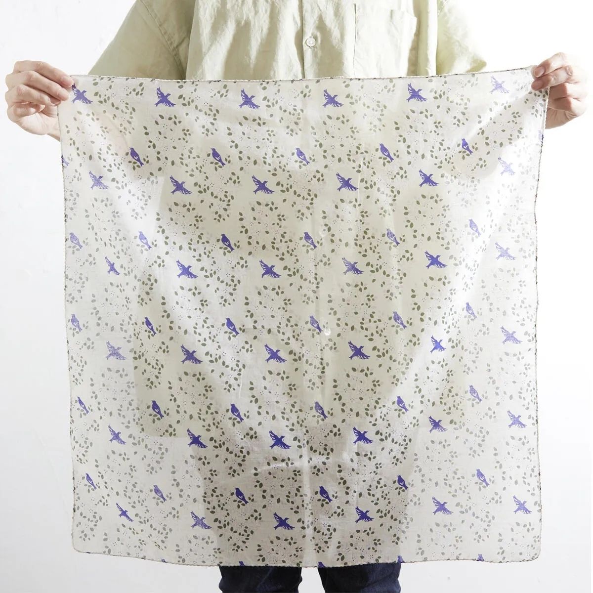 BLOCK PRINT ハンカチ blue bird