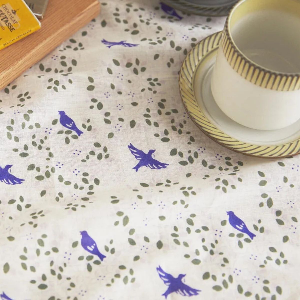 BLOCK PRINT ハンカチ blue bird